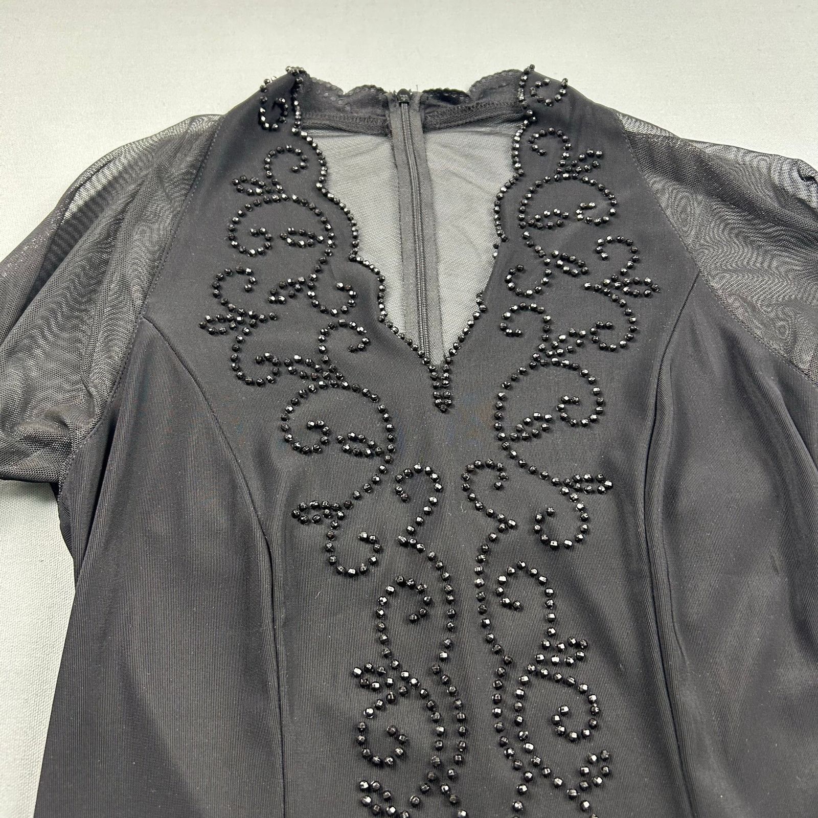 Vintage Vintage Beaded Blouse Black Sheer Long Sleeve V-Neck Size M / US 6-8 / IT 42-44 - 6 Thumbnail