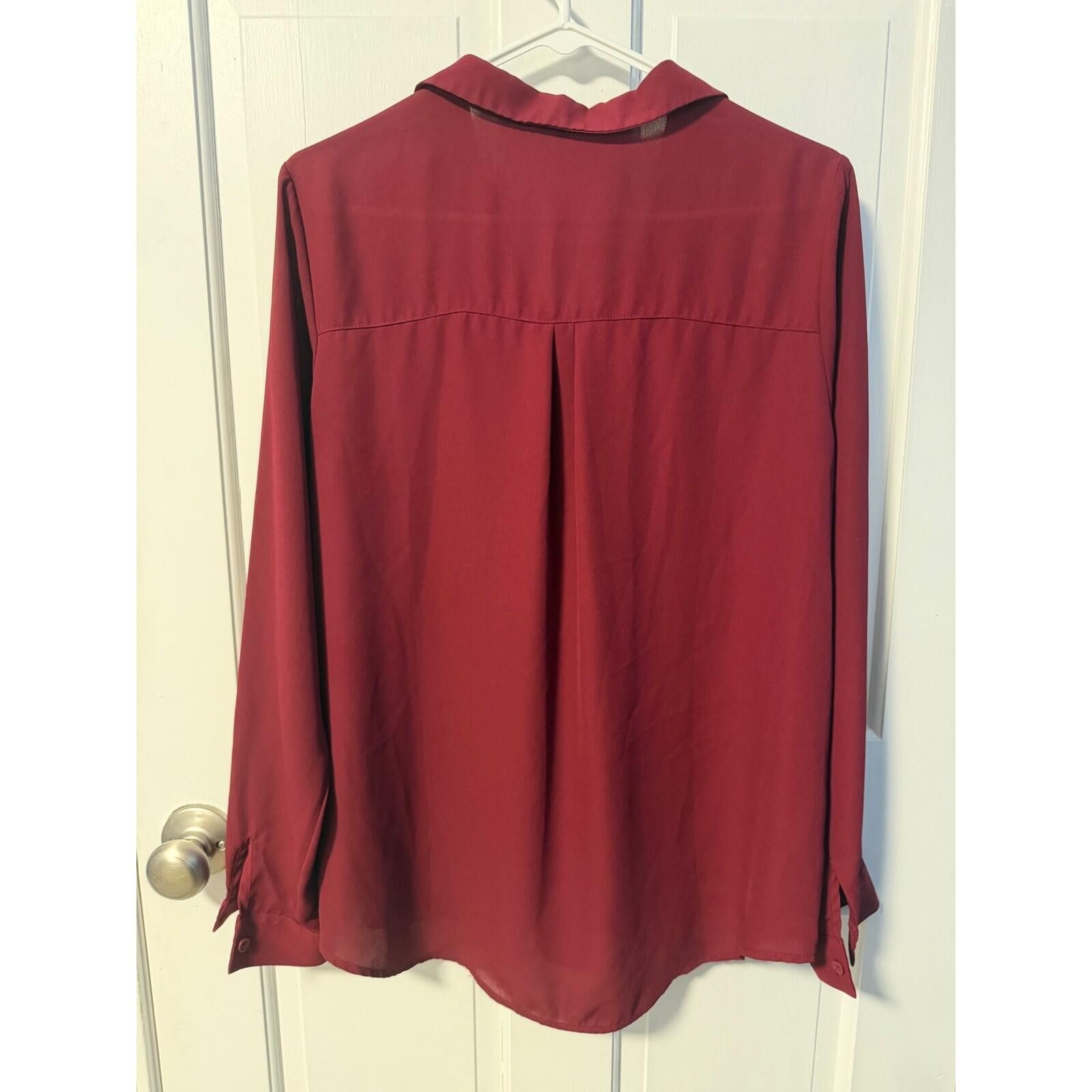 Other Maurices Blouse Womens Large Burgundy V-Neck Long Sleeve Size L / US 10 / IT 46 - 3 Thumbnail