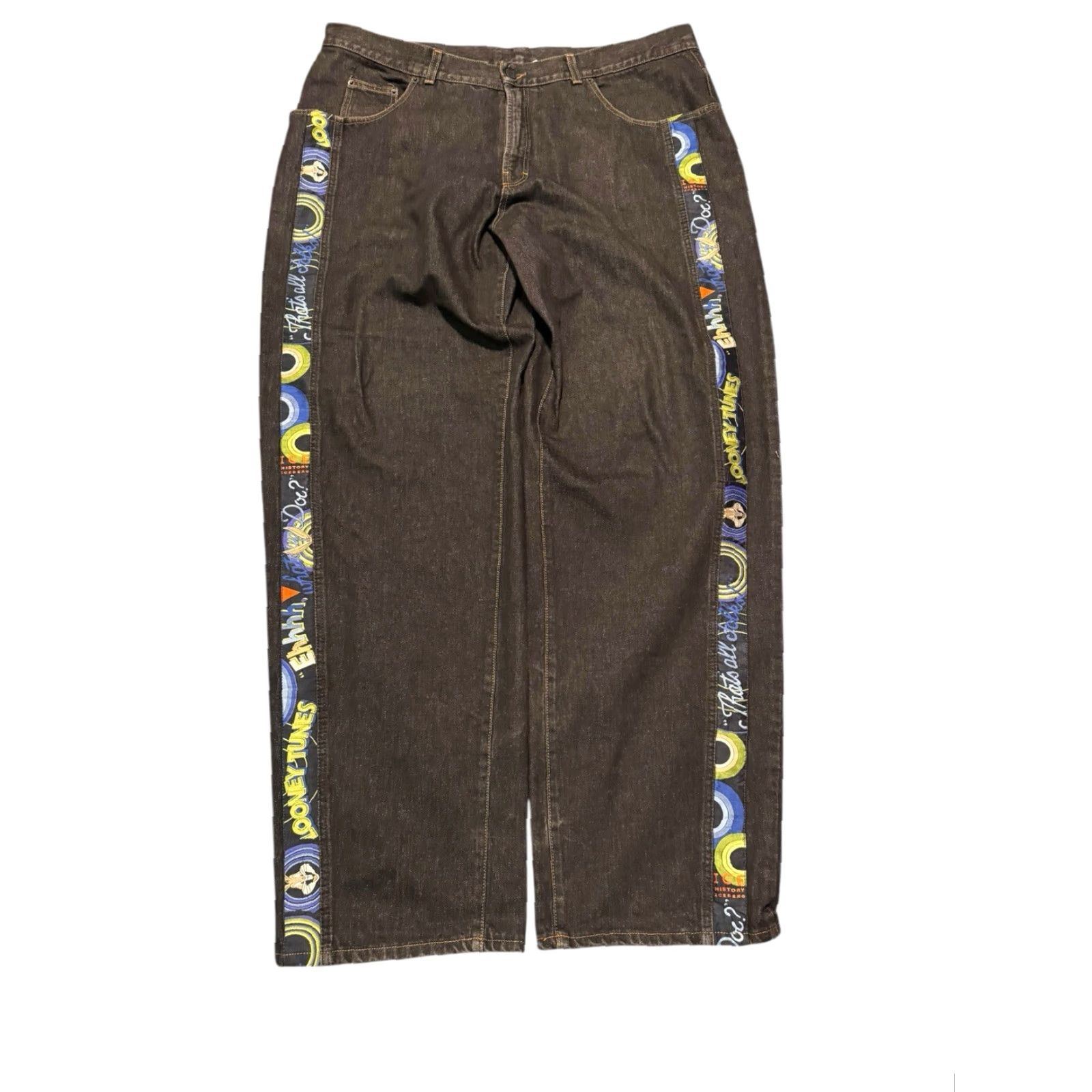 Vintage Iceberg Jeans History Bugs Bunny Looney Tunes Mens 42x34 Black Baggy Italy Wide Leg Jeans Distressed Stretch 5-Pocket Hip Hop Modern Wide-Leg Mens Size US 42 / EU 58 - 2 Thumbnail