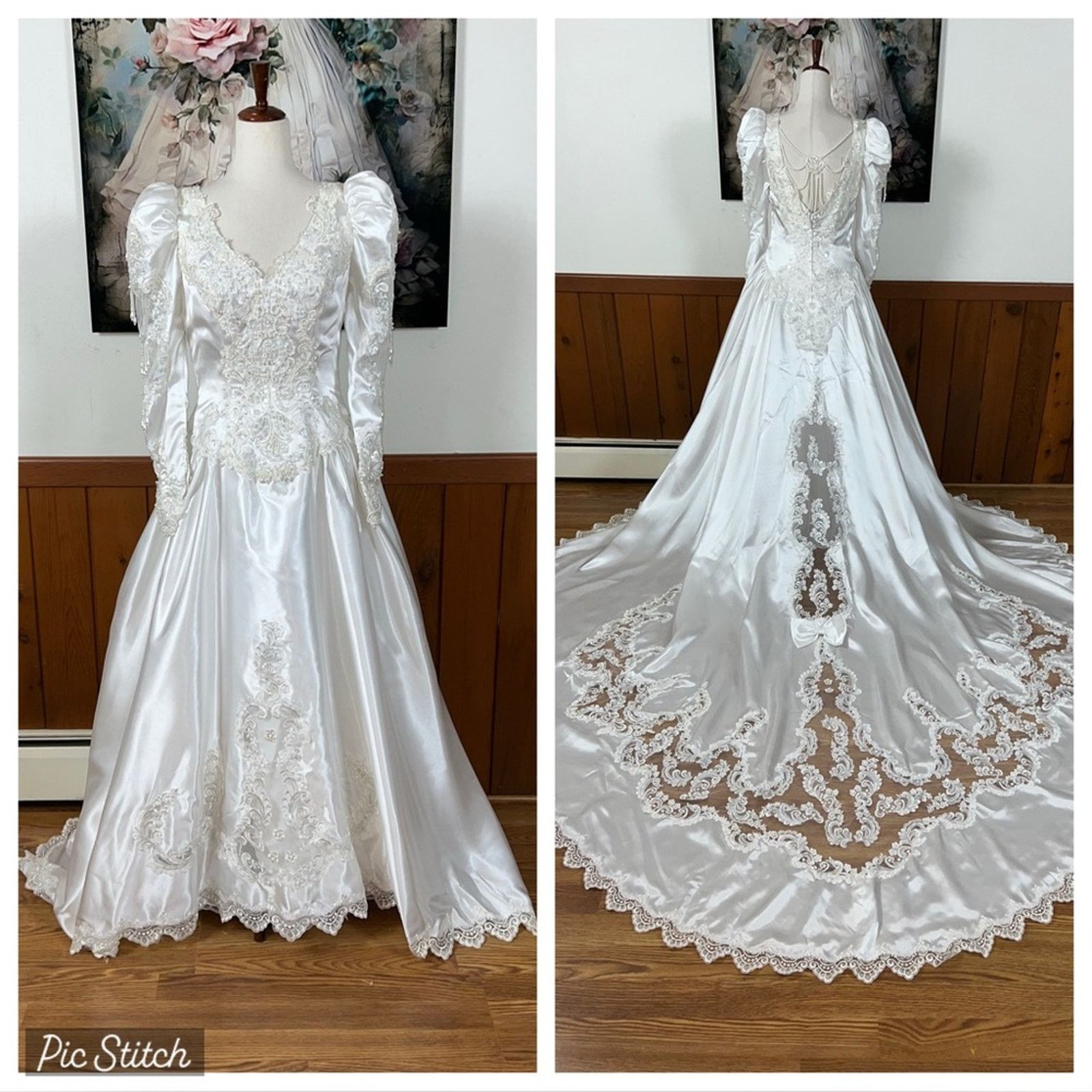 Vintage Vintage 90s Bridal Originals White Satin Wedding Gown! Size M / US 6-8 / IT 42-44 - 1 Thumbnail