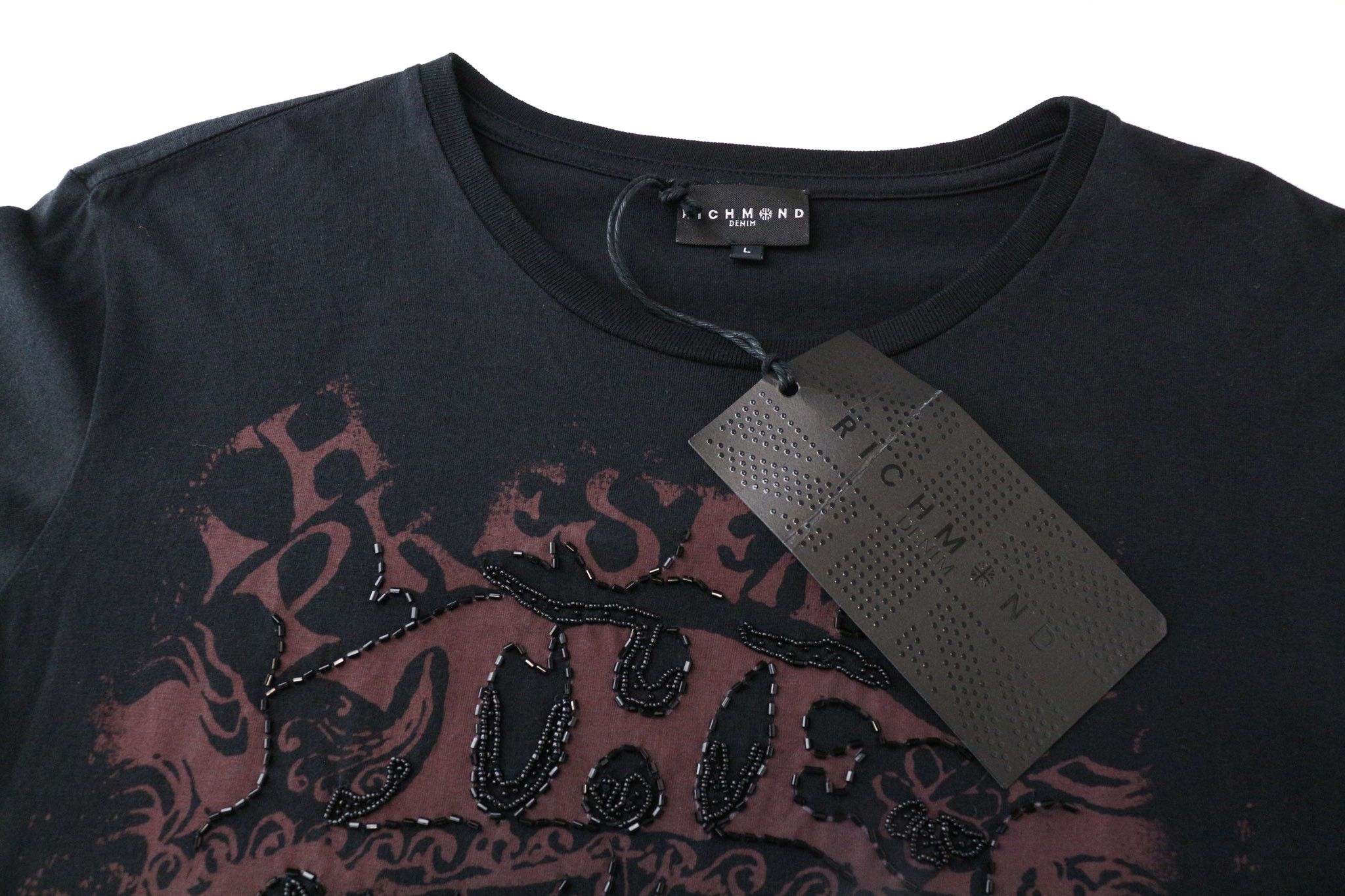 John Richmond L Black Cotton Logo Long Sleeve T-Shirt 74477 Size US L / EU 52-54 / 3 - 3 Thumbnail