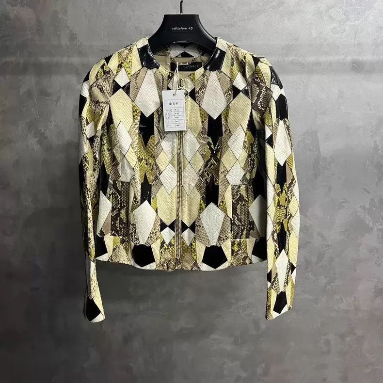 Versace Versace Multi-colored leather zippered long-sleeved jacket Size S / US 4 / IT 40 - 1 Thumbnail