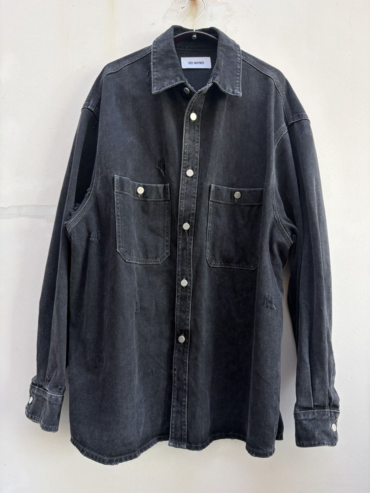 Hed Mayner Hed Mayner Black Distressed Denim Shirt Jacket Size US S / EU 44-46 / 1 - 3 Thumbnail