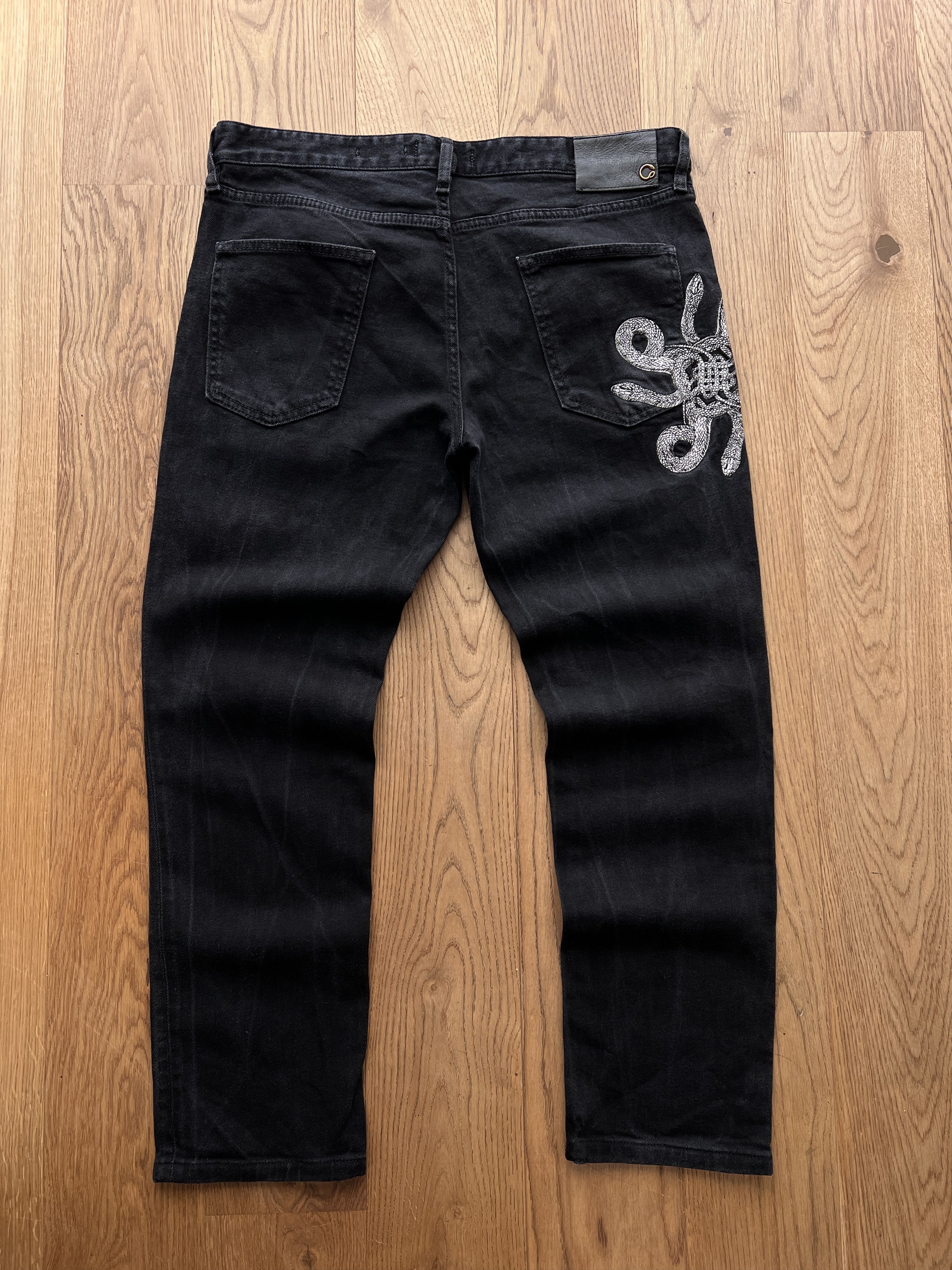 Just Cavalli Just Cavalli embroidery snake black denim jeans stretch rare Size US 33 - 14 Thumbnail