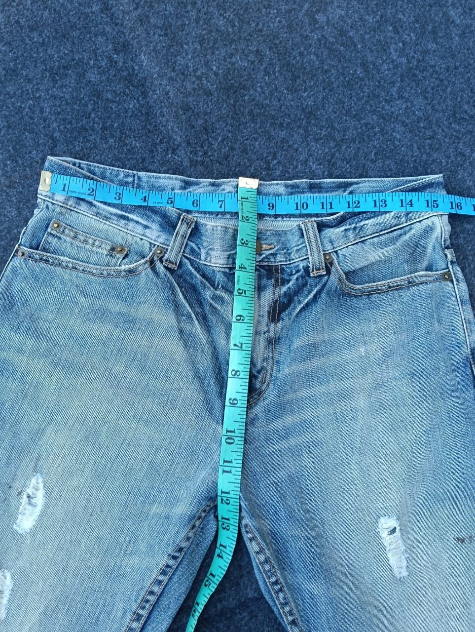PPFM PPFM Flyer's Hot Weather Distressed Shark Face Denim Jeans Size US 31 - 6 Thumbnail