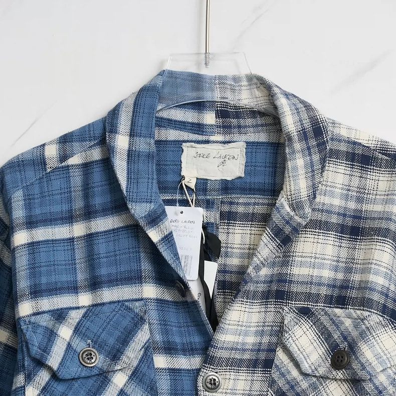 Greg Lauren greg lauren size 2Men's plaid patchwork shirt 2505-Nextarro Size US M / EU 48-50 / 2 - 2 Thumbnail