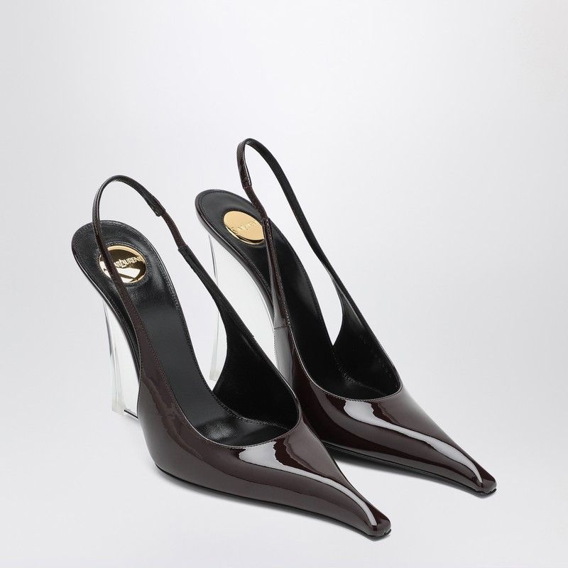 Saint Laurent Paris Saint Laurent Brown Shiny Leather Wedges Shoes, Women's (Size 8.5)
