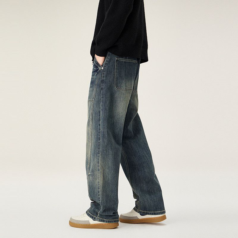 Vintage American retro distressed patchwork straight jeans for men Size US 32 / EU 48 - 4 Thumbnail
