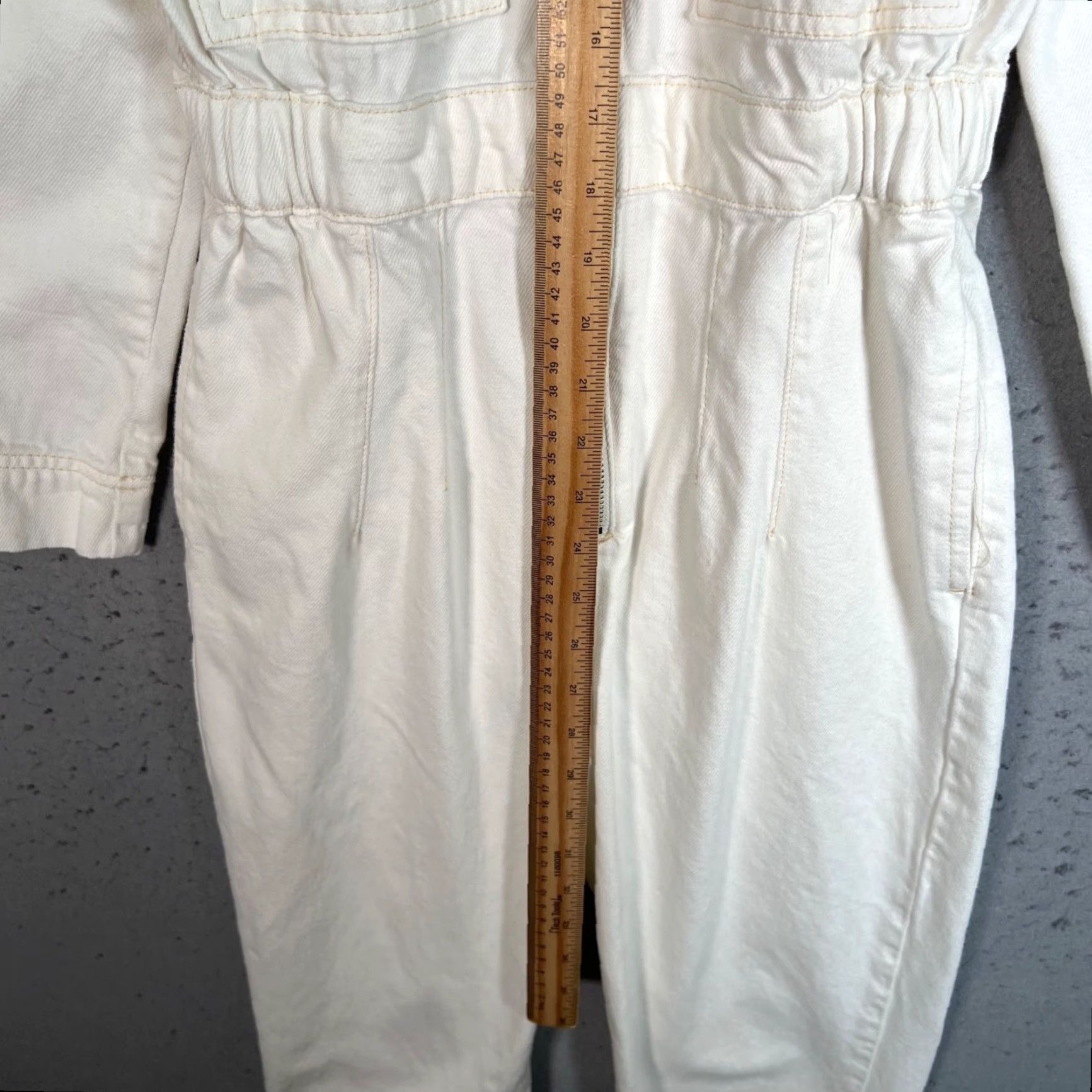 Mango Mango Jumpsuit Denim White 100% Cotton Elastic Waist Womens XS Regular Mature Size 26" / US 2 / IT 38 - 6 Thumbnail