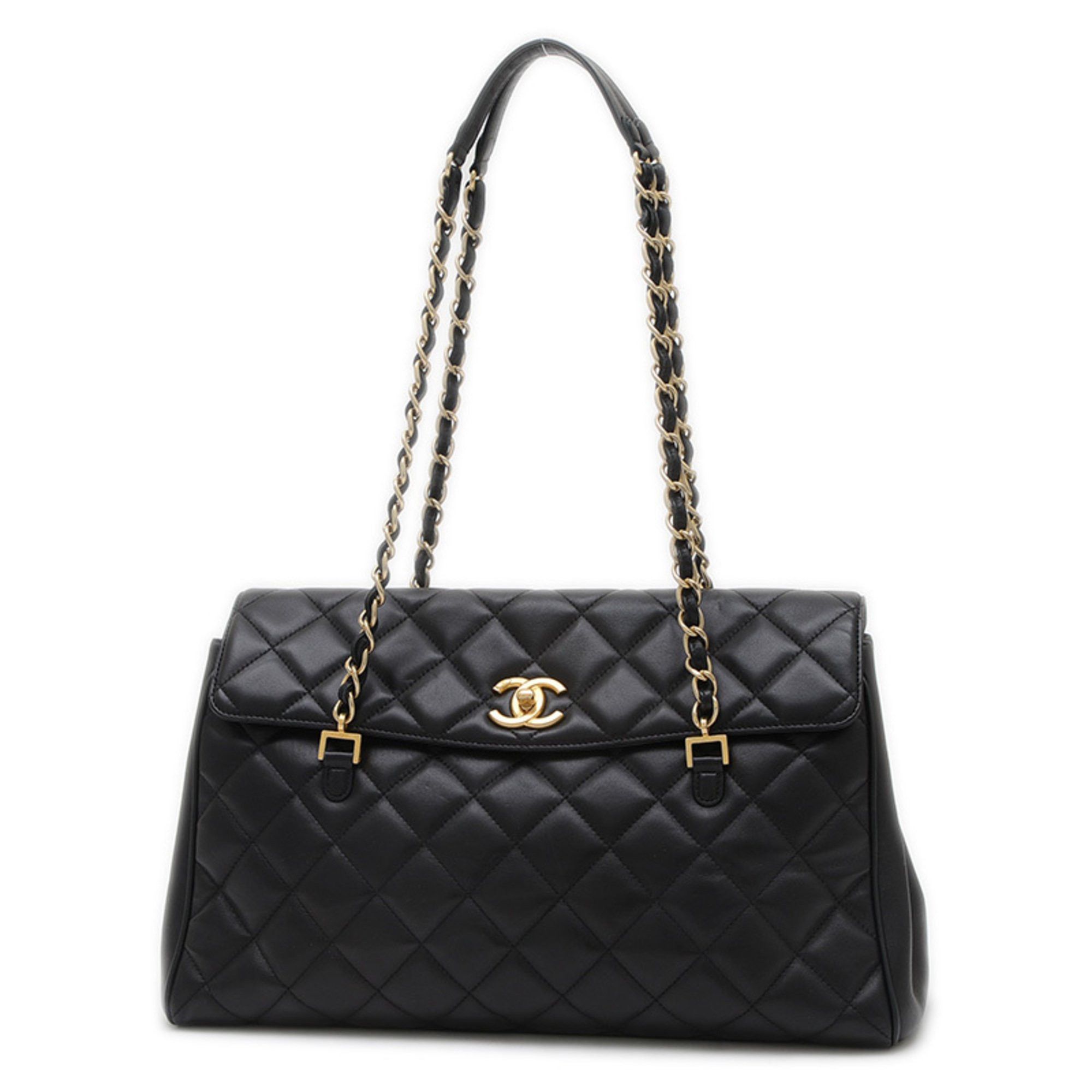 Chanel Matelasse Large Chain Shoulder Bag In Black Lambskin With Gold Hardware, Women's