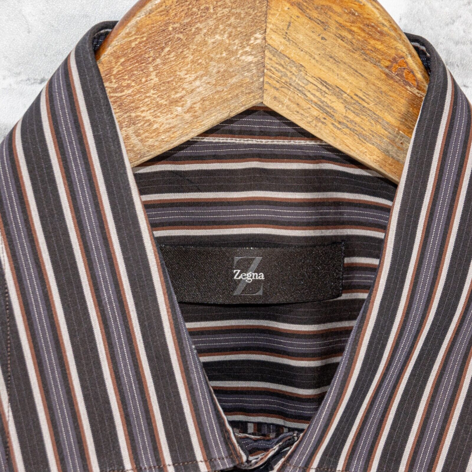 Ermenegildo Zegna Z Zegna Men's Long Sleeve Button up Shirt Brown striped Size US M / EU 48-50 / 2 - 3 Thumbnail