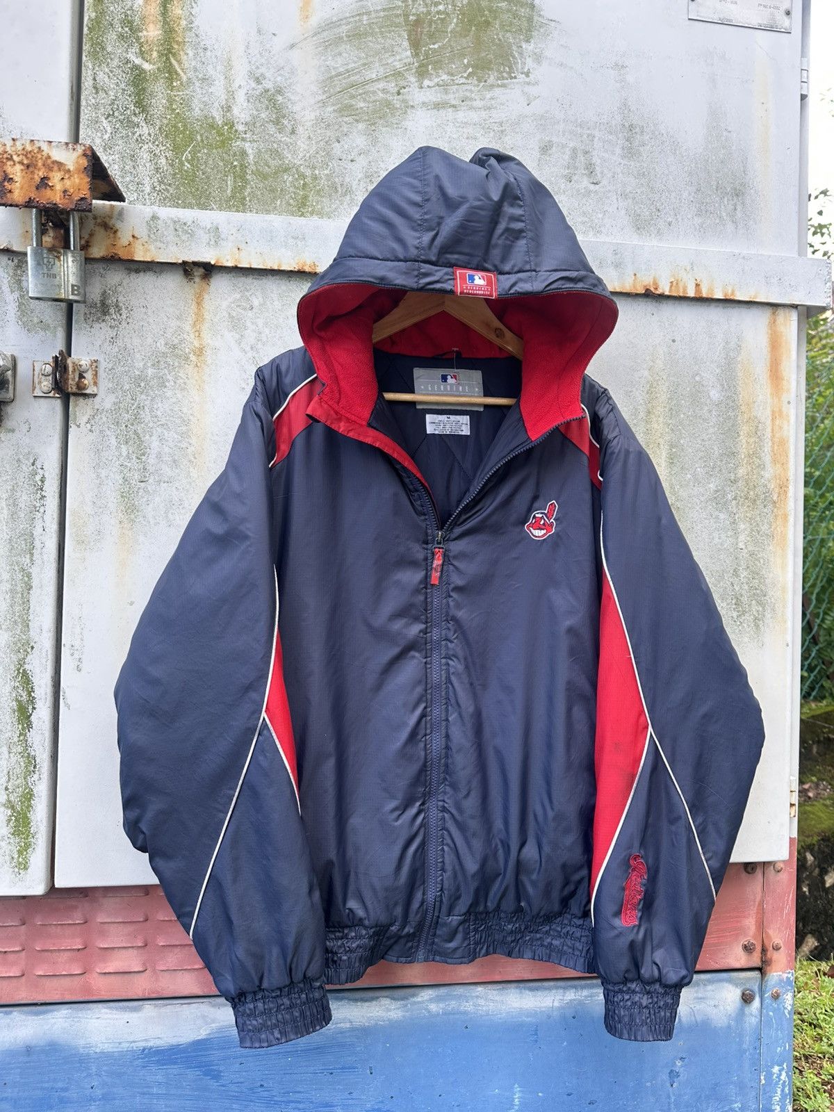 MLB 👹Indiana Baseball Hooded Long Jacket Size US L / EU 52-54 / 3 - 4 Thumbnail