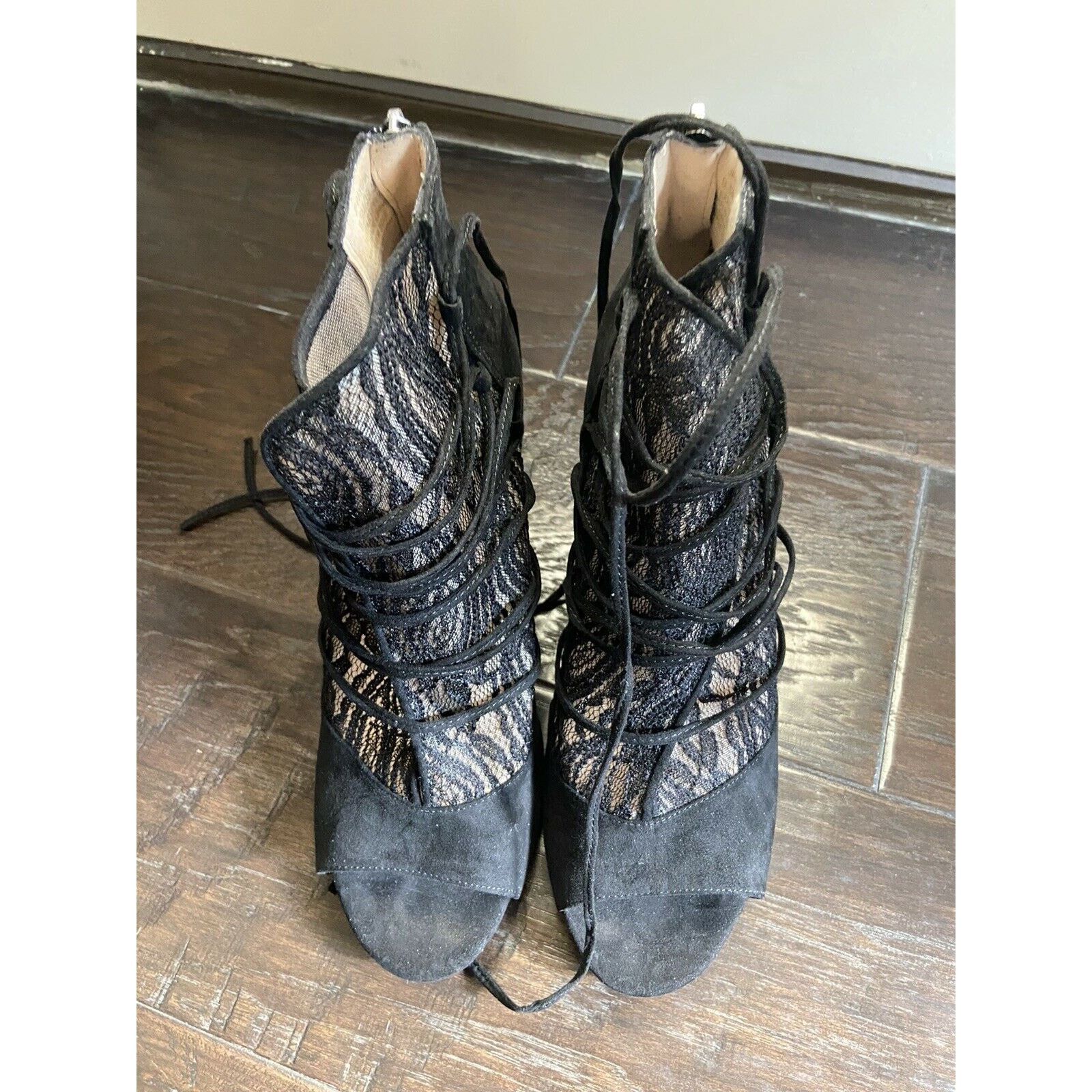 Other Jessica Simpson Raysha Open-Toe Canvas Black Lace Bootie 9.5 Size US 9.5 / IT 39.5 - 7 Thumbnail