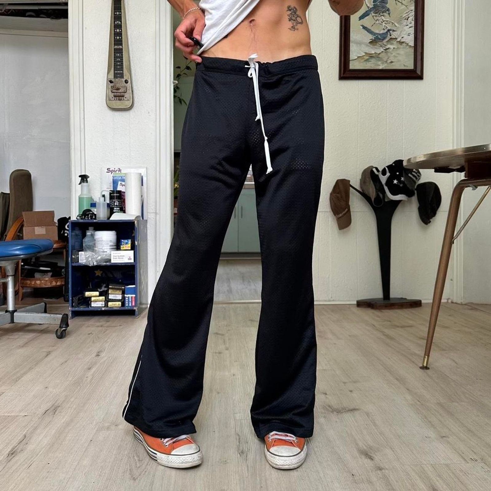 Vintage Vintage Y2K Black Striped Sporty Sweatpants Flare Track Pant Size 28" / US 6 / IT 42 - 1 Thumbnail