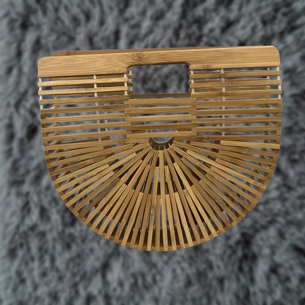 Vintage Bamboo Boho Crescent Half Moon Arc Slatted Beach Clutch Handbag Purse Bag Size ONE SIZE - 1 Thumbnail