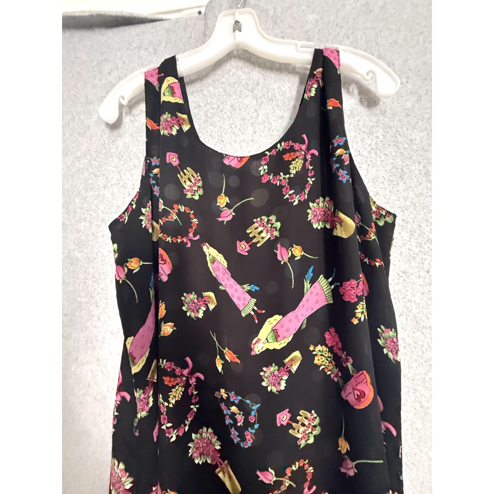 Vintage Floral Tank Dress Womens Large Black Maxi Reversible Pockets Boho Sleeveless Adults Ladies Size L / US 10 / IT 46 - 5 Thumbnail