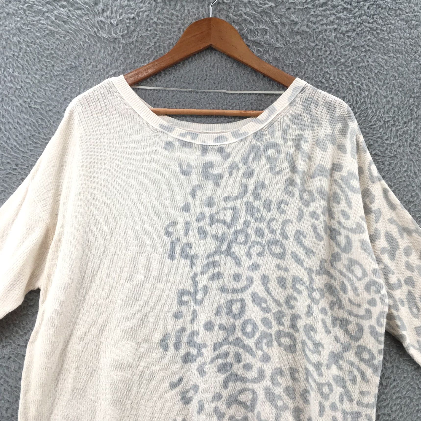 Apt. 9 Apt 9 Pullover Sweater Womens L Beige Cotton Blend Animal Print 3/4 Sleeve Knit Size L / US 10 / IT 46 - 2 Thumbnail