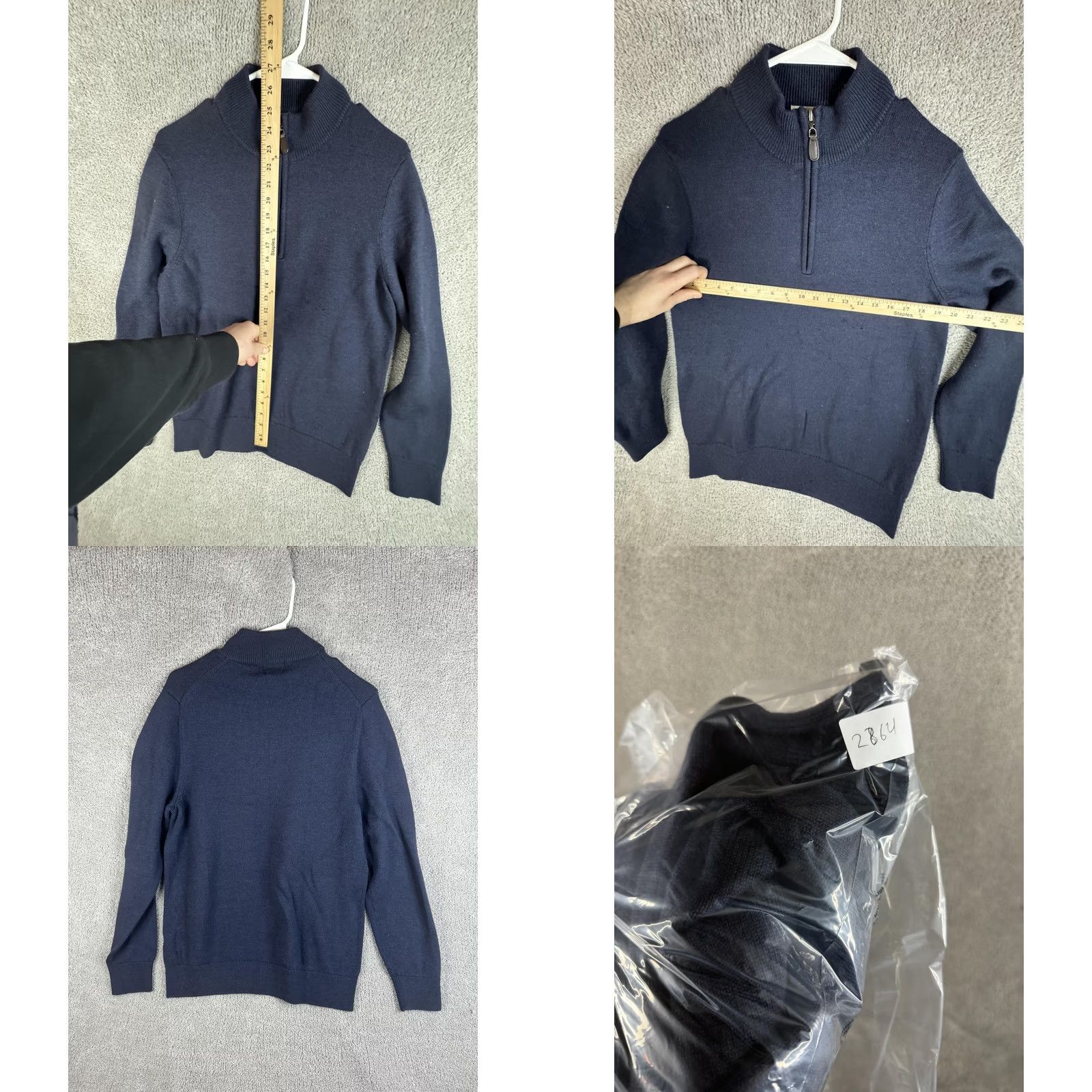 Vintage LL Bean Sweater Mens Medium Navy Merino Wool Quarter Zip Mock Neck Pullover Size US M / EU 48-50 / 2 - 8 Thumbnail