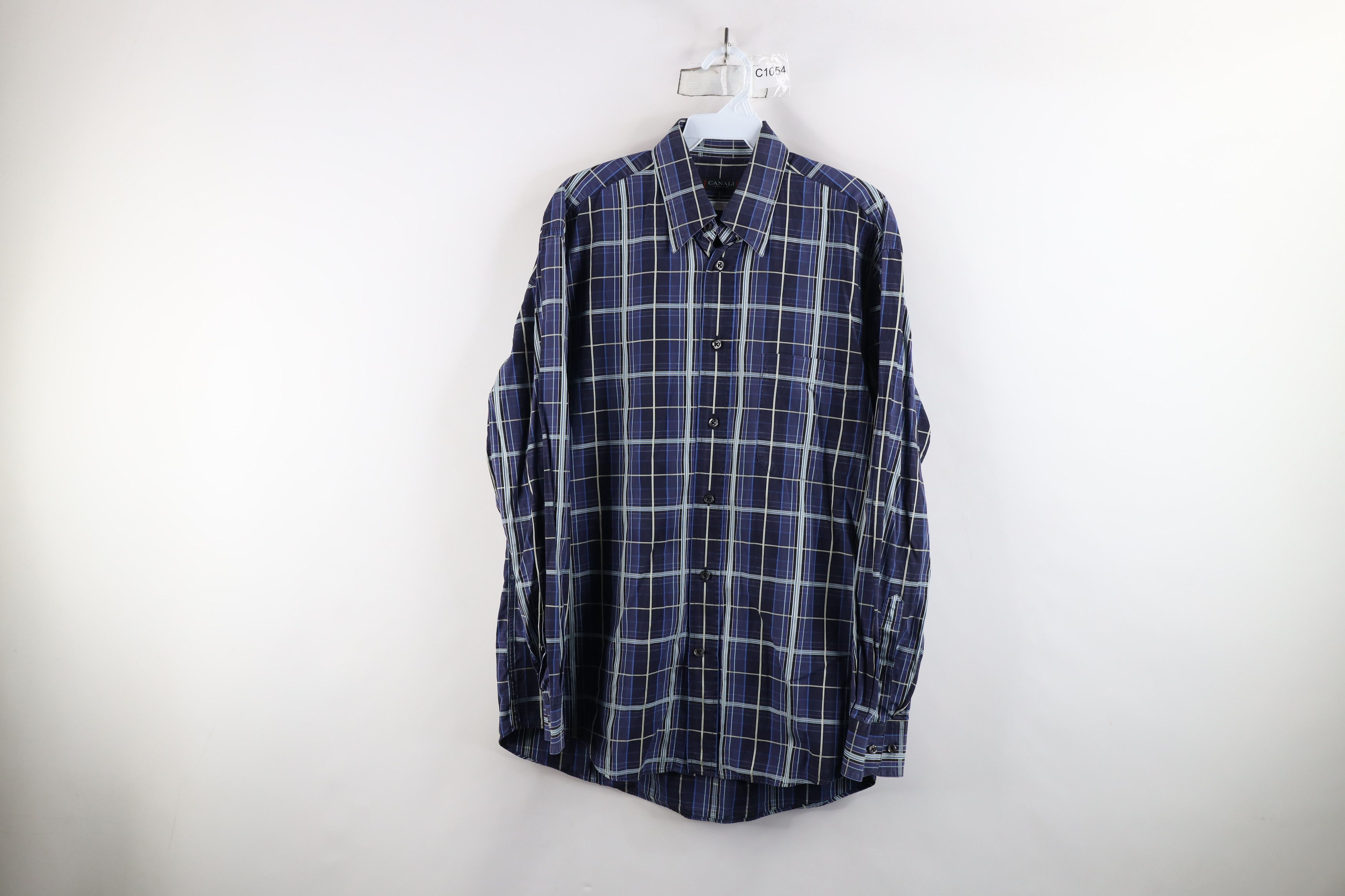 Canali × Vintage Canali Long Sleeve Collared Button Down Shirt Blue Plaid Size US M / EU 48-50 / 2 - 1 Thumbnail