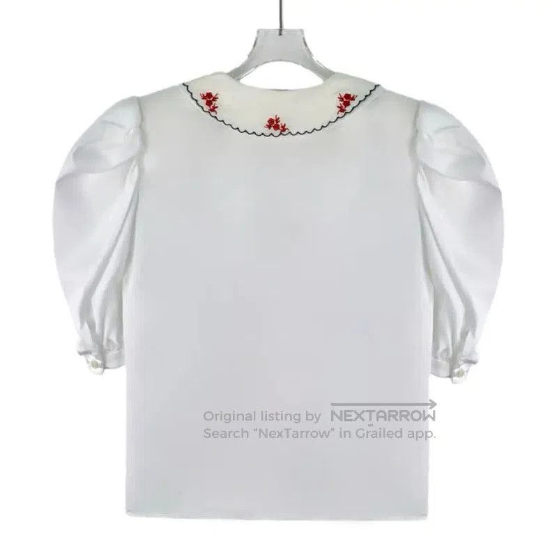 Miu Miu Miu Miu White Puff-Sleeve Shirt with Floral Collar . Size M / US 6-8 / IT 42-44 - 2 Thumbnail