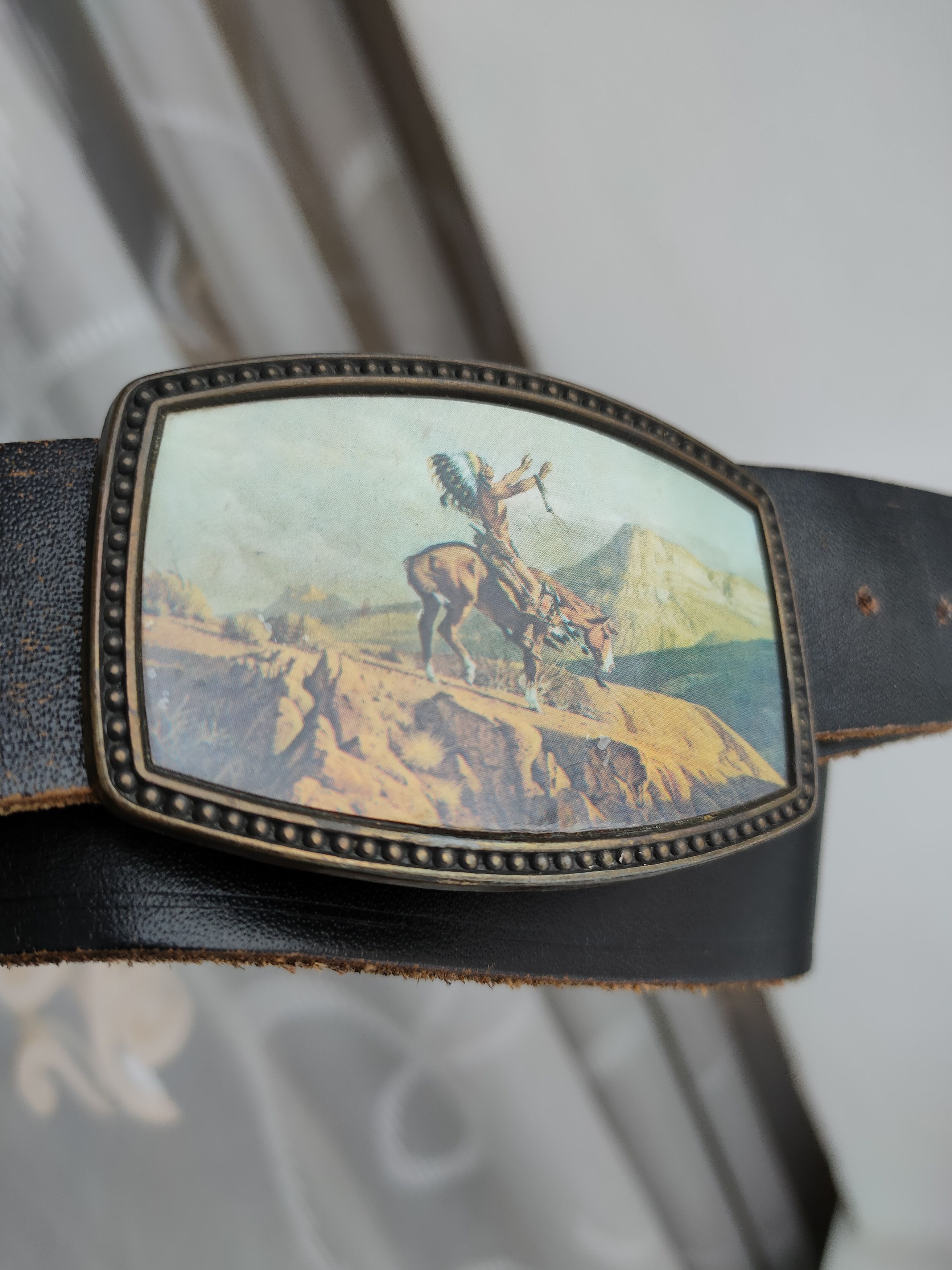 Vintage Vintage Newey England Leather Belt Buckle Prayer To God Size ONE SIZE - 2 Thumbnail