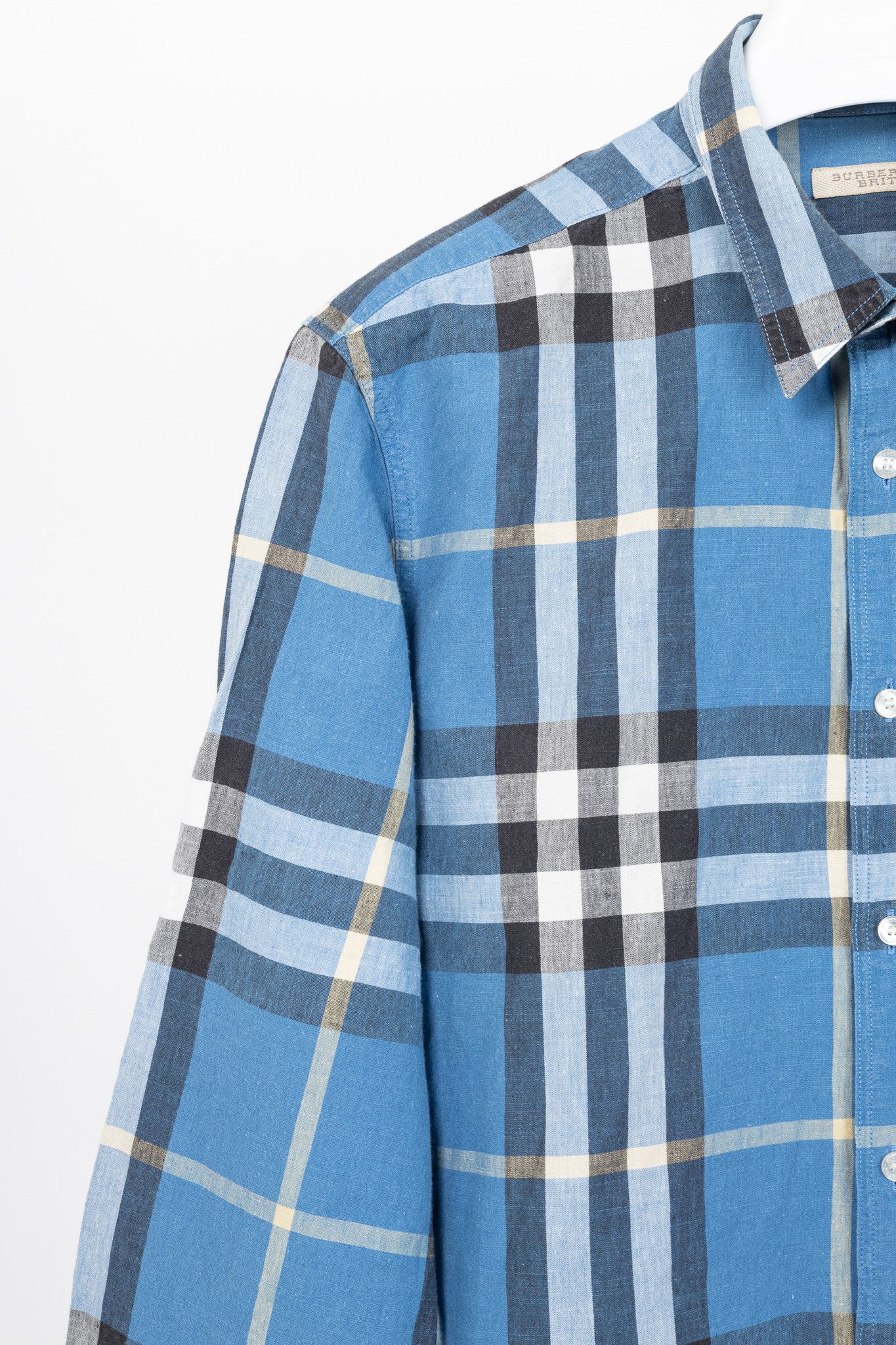Burberry Burberry Brit Blue Check Cotton Linen Buttoned Shirt Size US XL / EU 56 / 4 - 5 Thumbnail