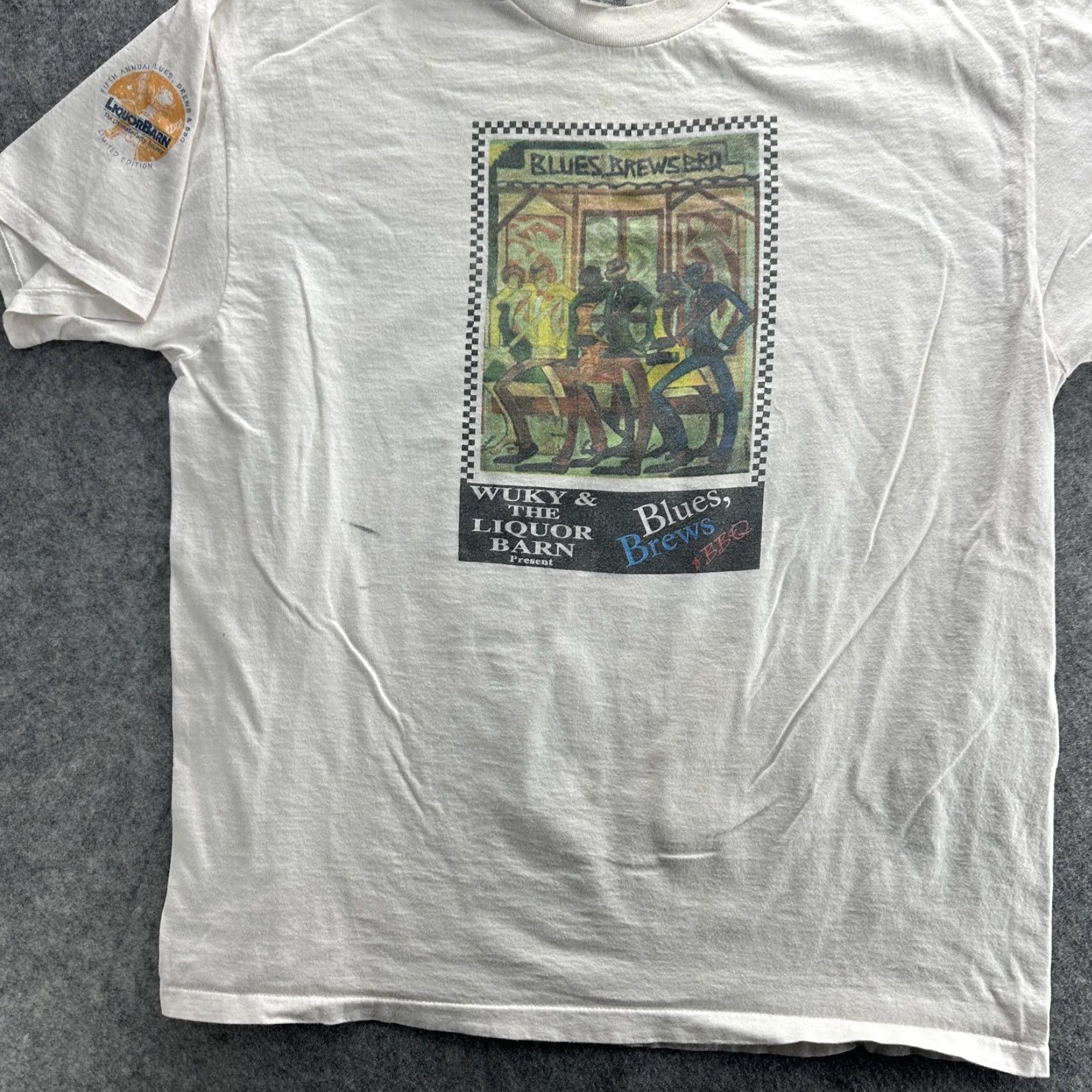 Vintage VINTAGE Oneita Blues Brews BBQ T-Shirt Mens XL White Music Festival 90s Tee Size US XL / EU 56 / 4 - 3 Thumbnail