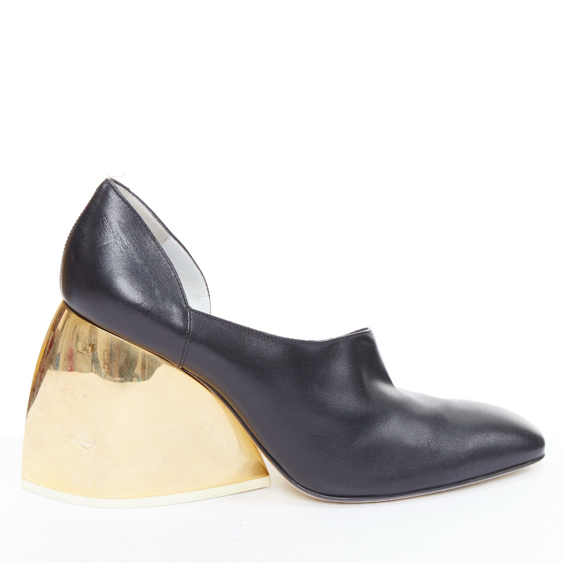 Loewe LOEWE gold curved heel black leather slip on heeled shoes EU39 Size US 9 / IT 39 - 1 Thumbnail