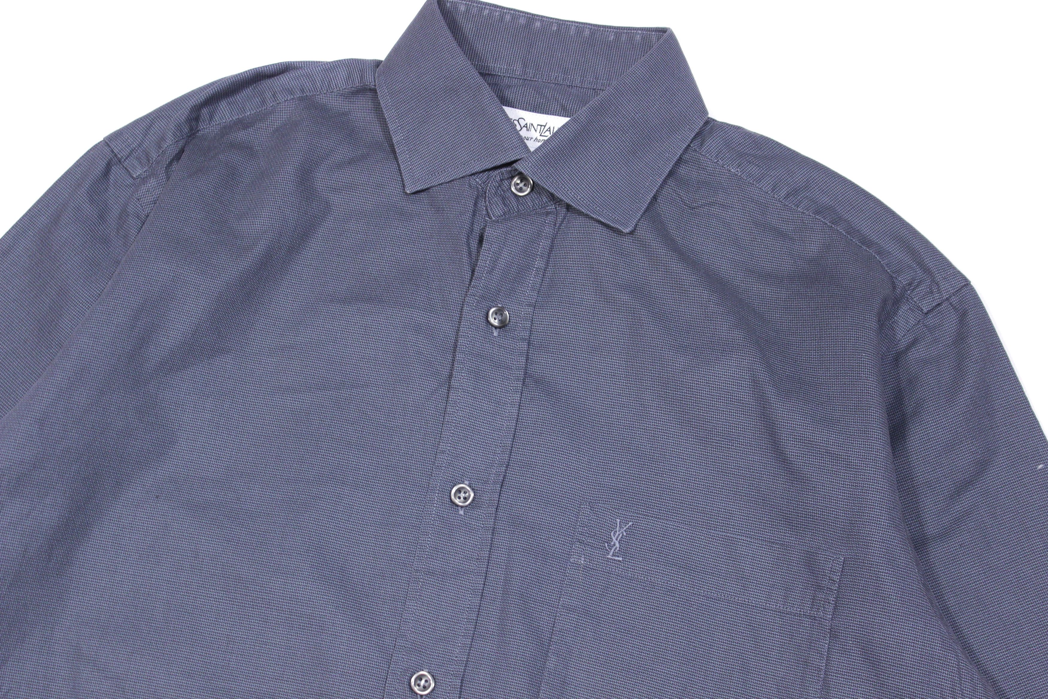 Yves Saint Laurent 90S YSL Logo Plaid Textured Shirt Vintage Size US L / EU 52-54 / 3 - 3 Thumbnail