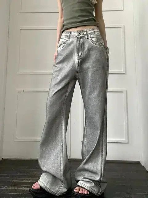 Japanese Brand Straight tube loose washed grey jeans Size US 32 / EU 48 - 2 Thumbnail