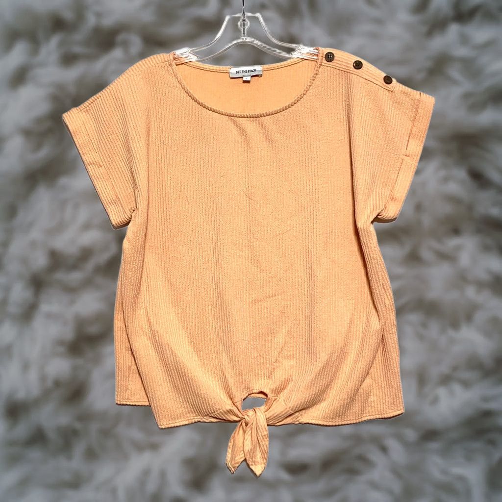 Vintage VINTAGE Set The Stage Tie Front Top Shirt Womens L Ribbed Boho Y2K Coastal Casual Hippie Size L / US 10 / IT 46 - 1 Thumbnail
