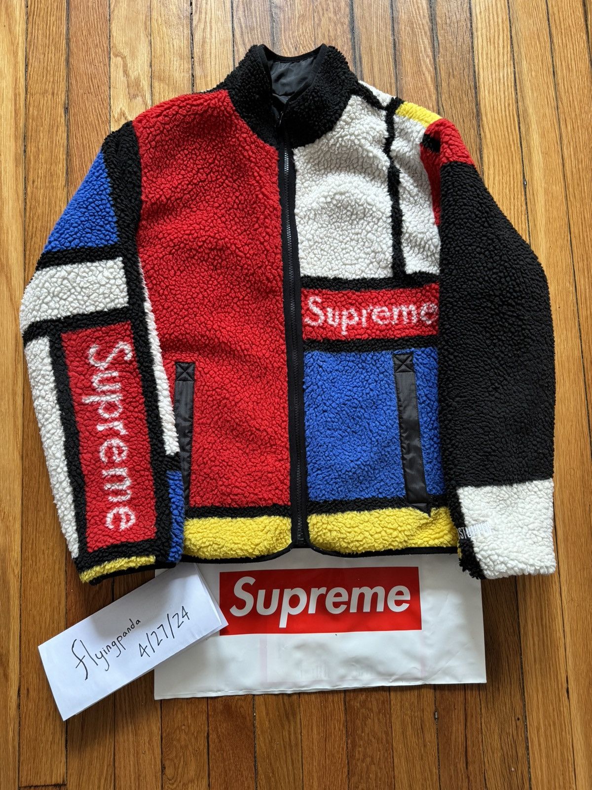 image of Supreme Reversible Colorblocked Fleece Jacket in Red, Men's (Size Small)