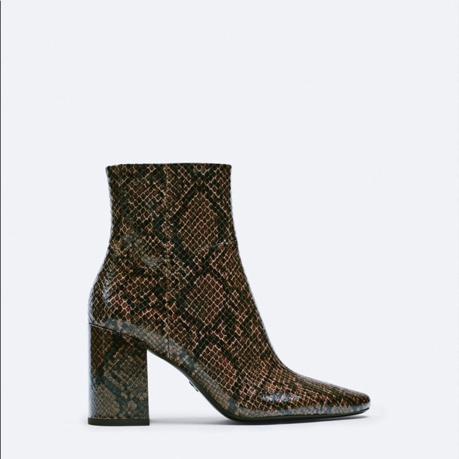 Zara ZARA BLOGGER FAVORITE EMBOSSED WIDE HEELED ANKLE BOOTS SNAKE Size US 6 / IT 36 - 7 Thumbnail