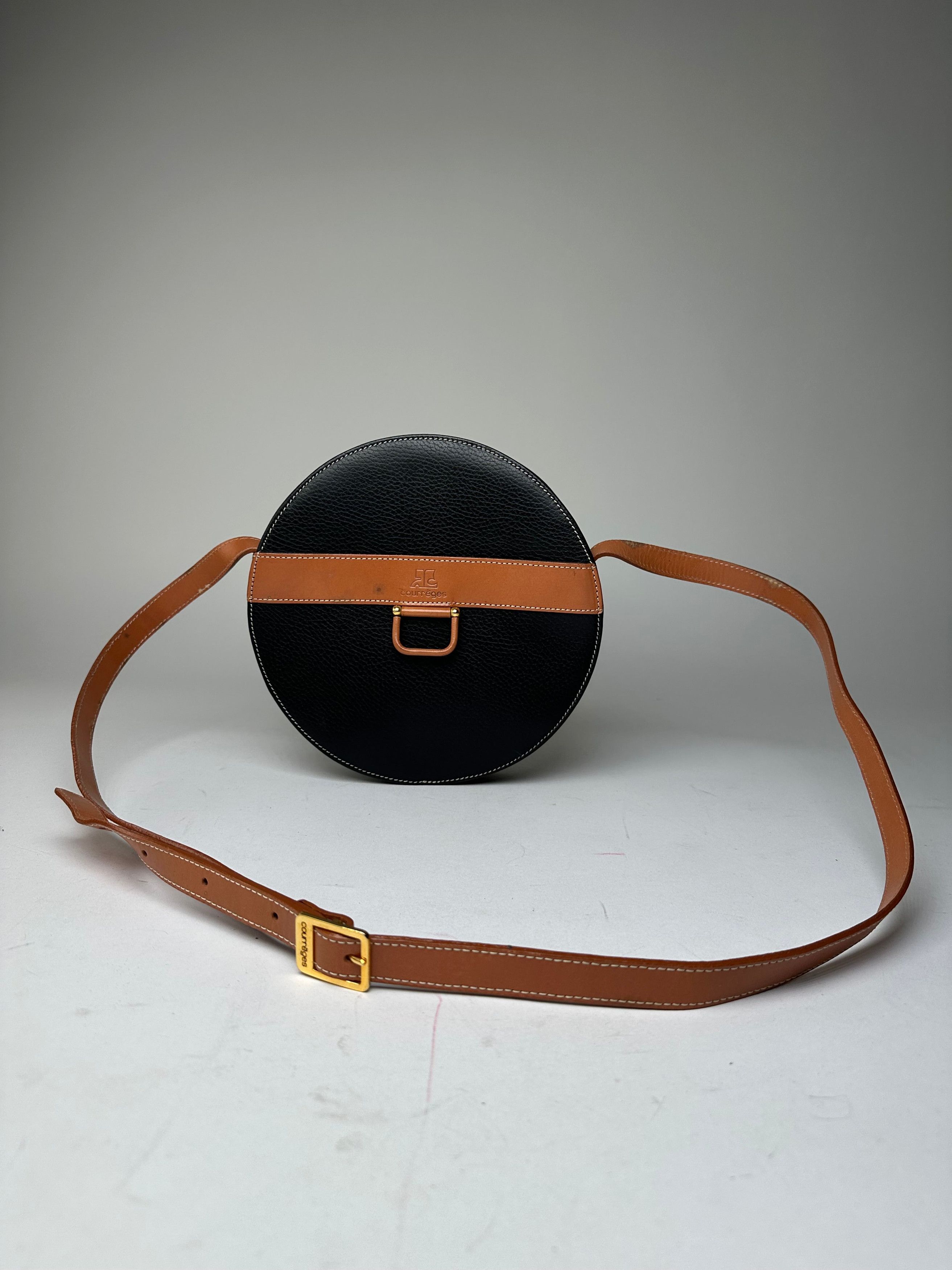 Courreges Vintage Courrèges Round Leather Crossbody Bag Black Brown Size ONE SIZE - 1 Thumbnail