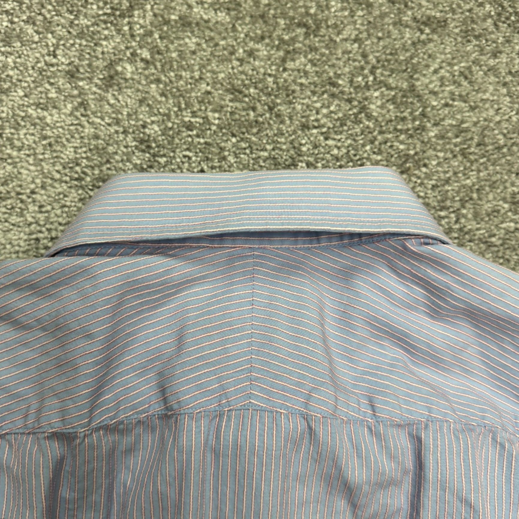 Pinko Thomas Pink Dress Shirt Mens 16.5 Blue Striped Cotton Shirt Size 42R - 4 Thumbnail