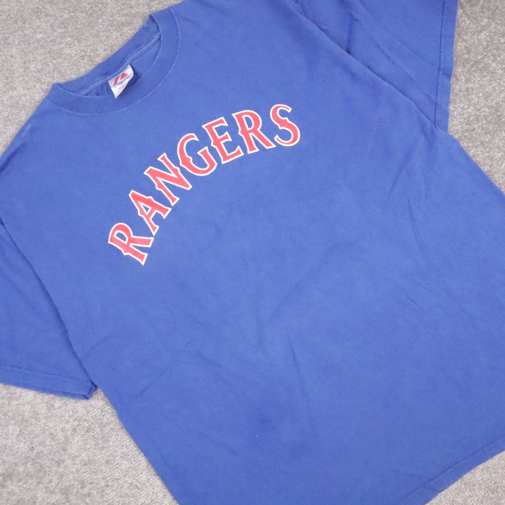 Vintage VINTAGE Majestic 90s Texas Rangers Baseball USA Sports T-Shirt 2XL Blue Short Sleeve Mens Size US XXL / EU 58 / 5 - 7 Thumbnail