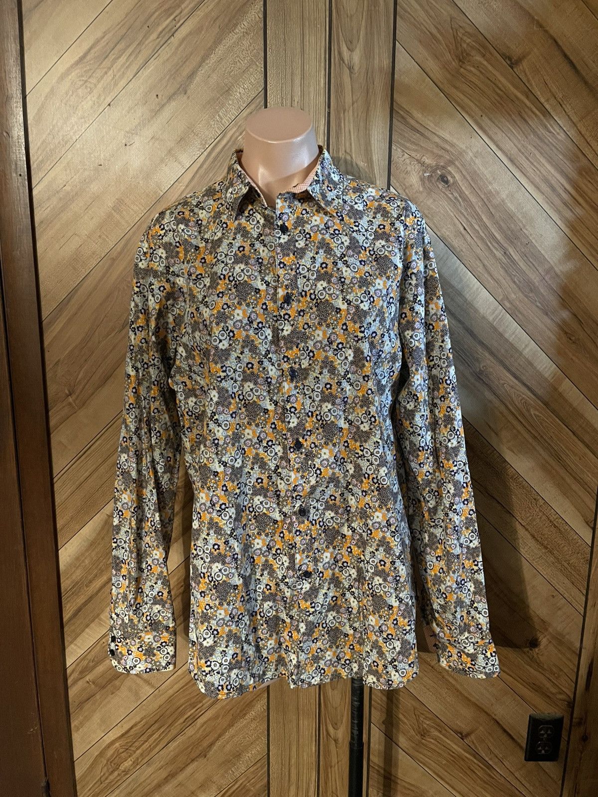 Thomas Dean Thomas Dean Men Medium Floral Button Down Long Sleeve Shirt Size US M / EU 48-50 / 2 - 2 Thumbnail