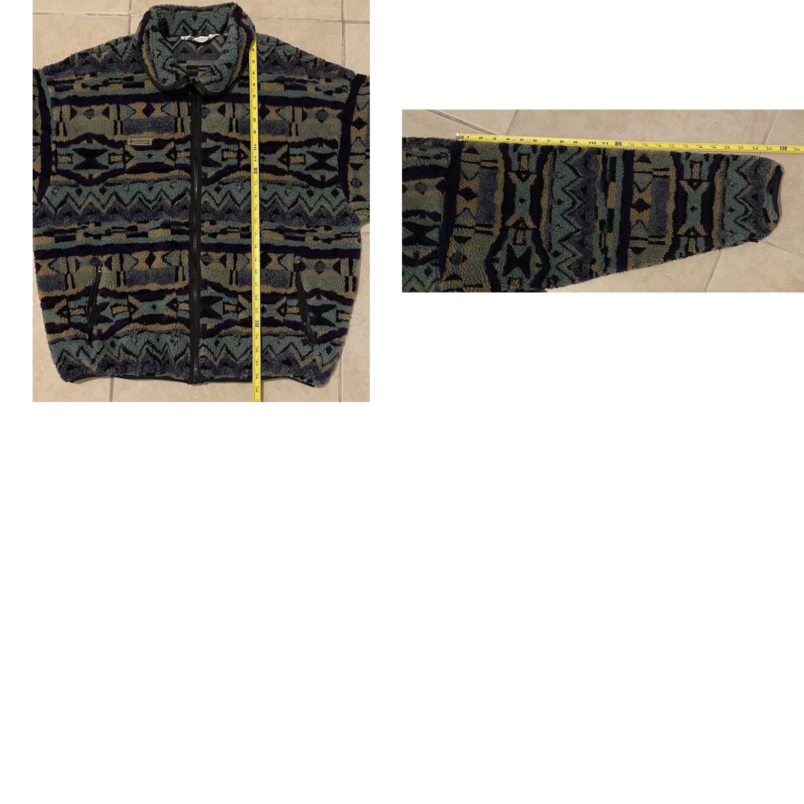 Vintage VINTAGE Columbia Aztec Deep Pile Fleece Jacket XL USA Abstract Art Skate 90s 80s Men Green Size US XL / EU 56 / 4 - 8 Thumbnail