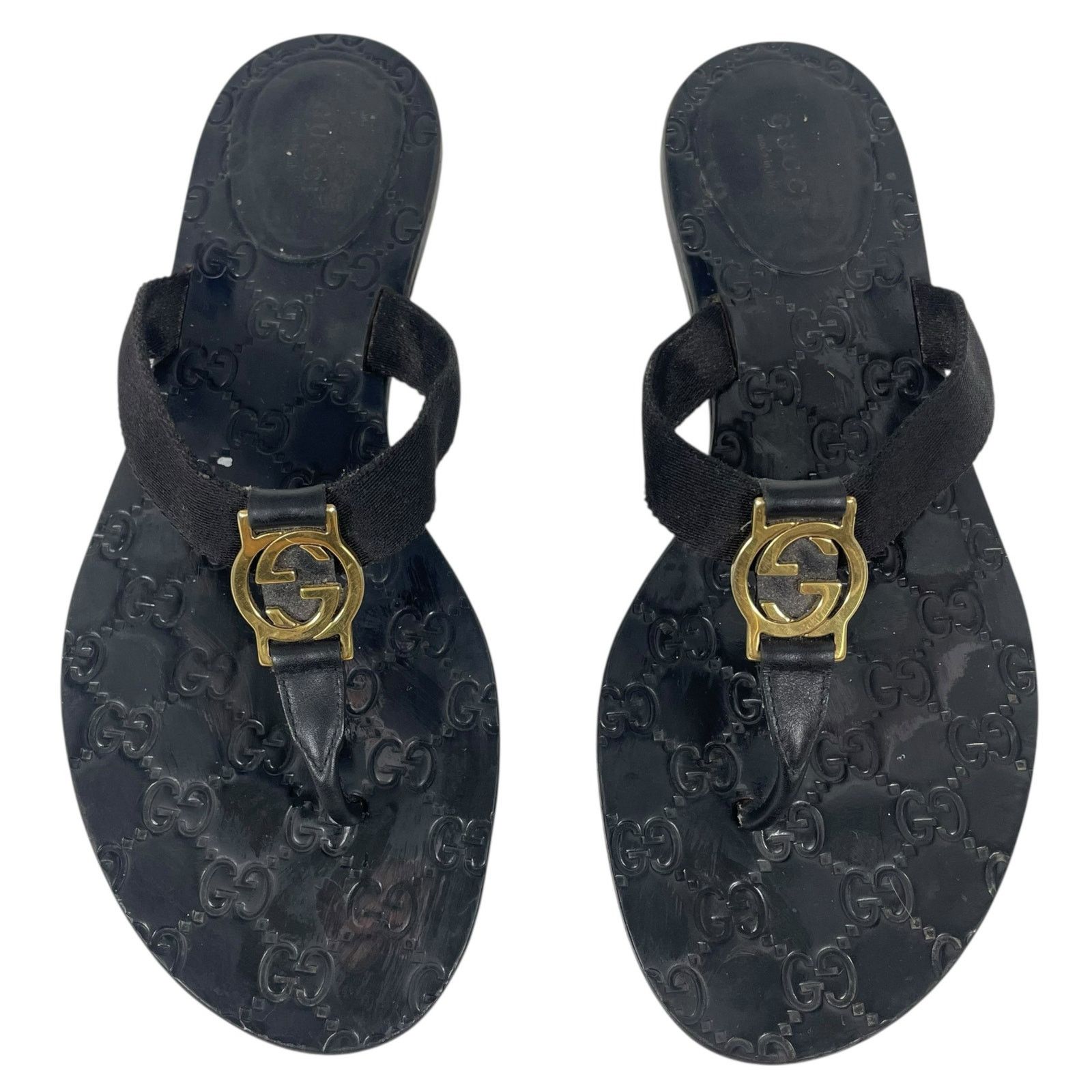 Gucci Interlocking GG Logo Thong Sandal Slide Black Size 41