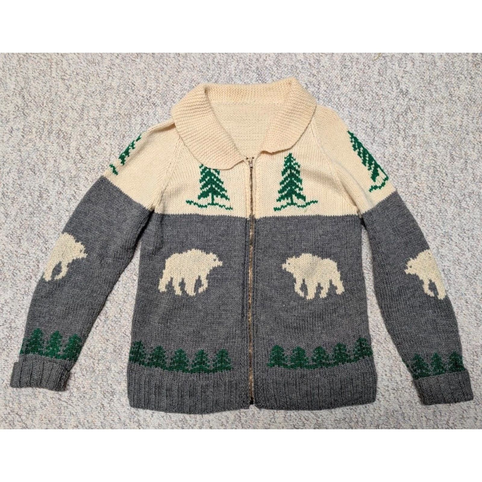 Vintage VINTAGE Cowichan Sweater POLAR BEAR cardigan S wool HANDMADE jacket Knit Style Handknit Full Zip Mens XS? Size US S / EU 44-46 / 1 - 2 Thumbnail