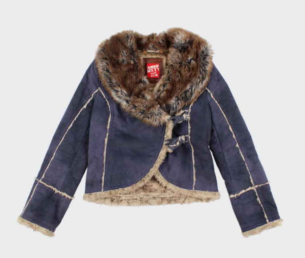 Miss Sixty Miss Sixty Faux Fur Suede Blue Navy Cropped Jacket Coat Size S / US 4 / IT 40 - 1 Thumbnail