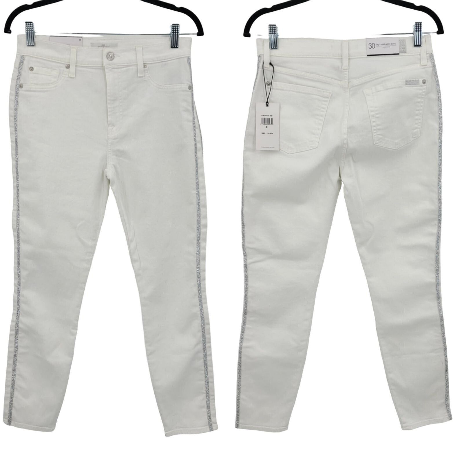 7 For All Mankind 7 For All Man Kind High-Rise White Skinny Jeans 30 Silver Si Size 30" / US 8 / IT 44 - 4 Thumbnail