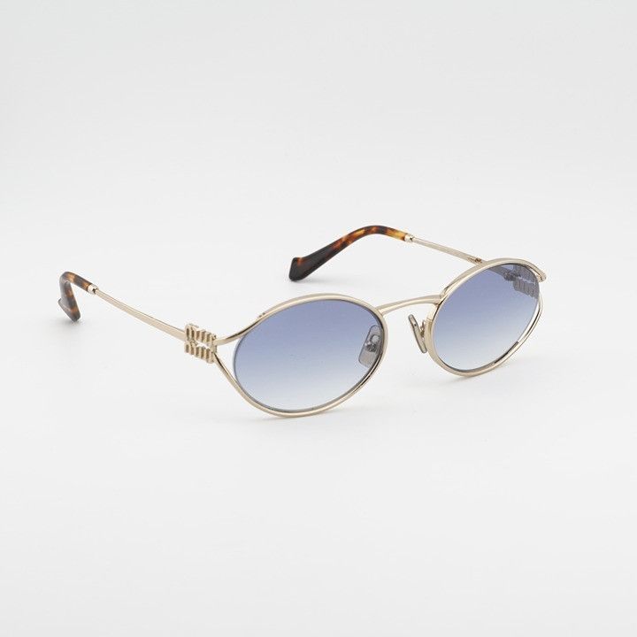 Miu Miu Miu Miu MU52YS ZVN80O Sunglasses Gold Oval Frame, Blue Size ONE SIZE - 5 Thumbnail