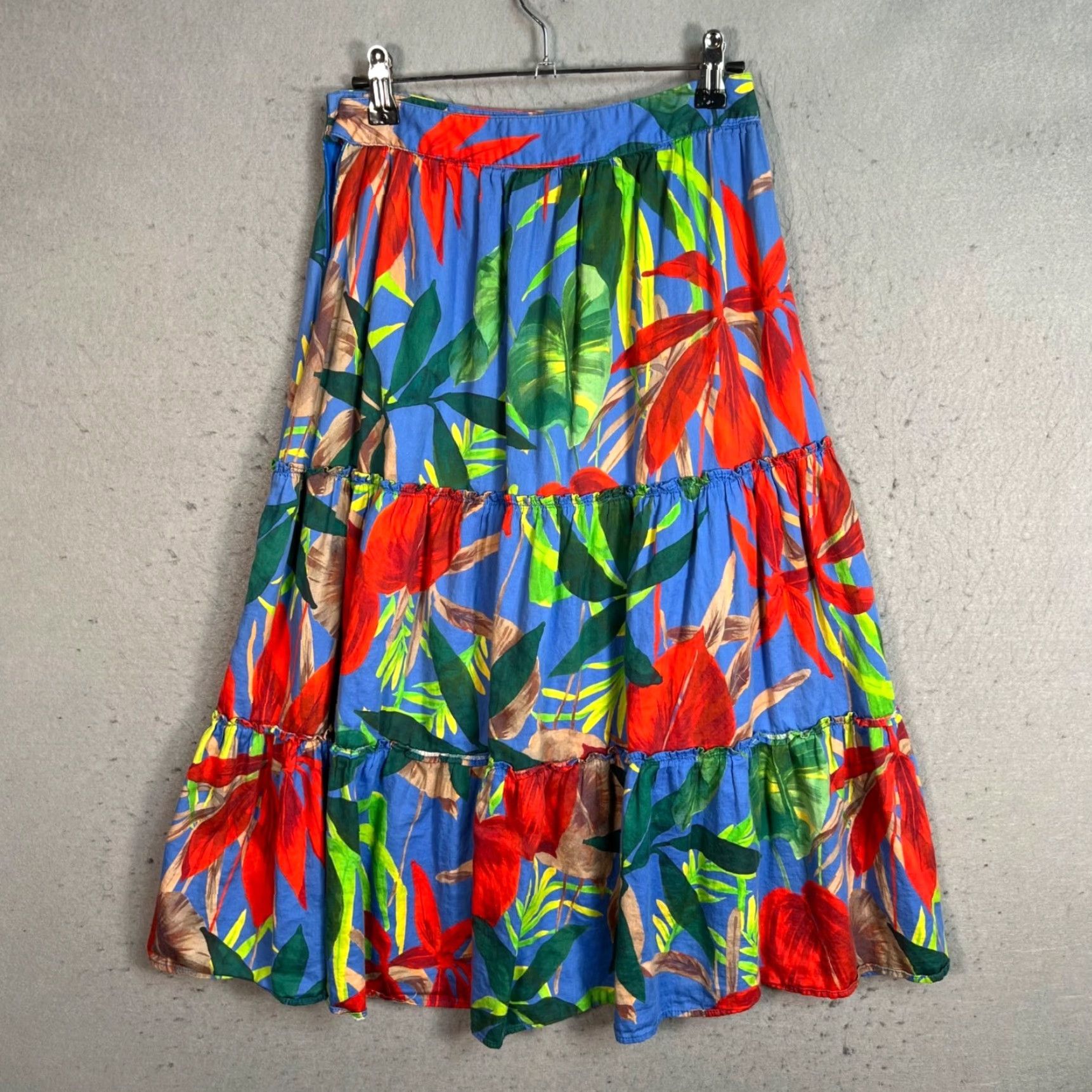 Zara Zara Womens XS Tiered Floral Print Skirt Midi Blue Cotton Polyester A-Line Sort Casual Party/Cocktail Womens Skirt XS Size 26" / US 2 / IT 38 - 2 Thumbnail