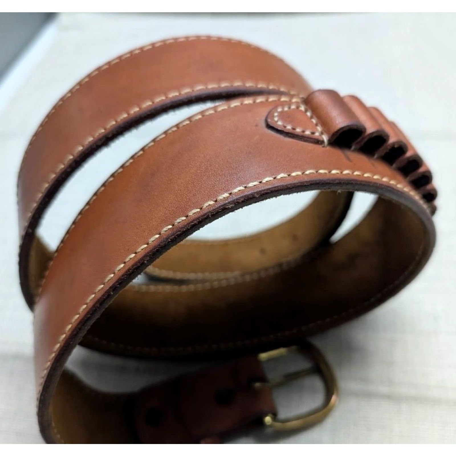 Vintage VINTAGE western belt Holster belt Leather Cowhide Full Grain Leather Ranger belt Cartridge belt 2" 38 waist Brown Men Cowboy Belt Mens Size 38 - 2 Thumbnail