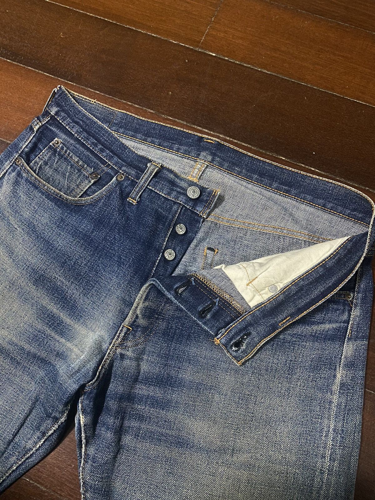 Denime Vintage 90s DENIME JAPAN Distress Mud Denim Selvedge Jeans Size US 36 / EU 52 - 14 Thumbnail