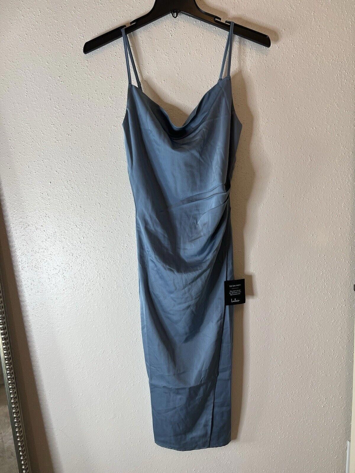 Lulus NWT Lulus Blue Satan Midi Dress Sz S Size S / US 4 / IT 40 - 1 Thumbnail