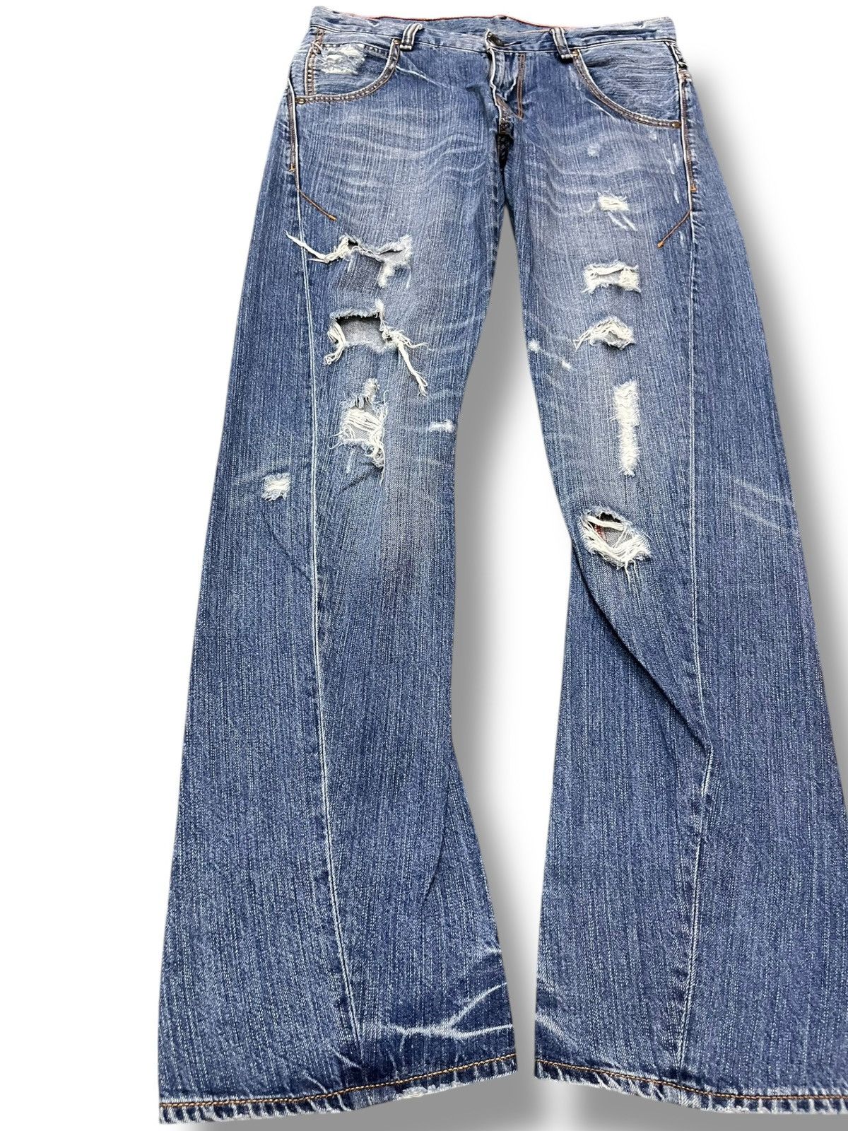 Japanese Brand Vintage UJ jeans Curve Leg Double Side Buckle Belt Denim Size US 33 - 3 Thumbnail