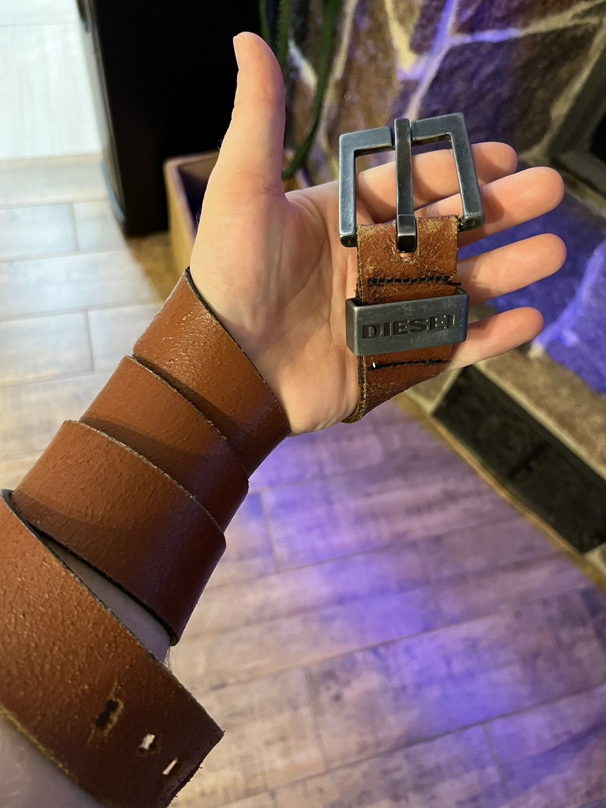 Leather × Vintage Leather belt - butterfly , 85 cm vintage Size ONE SIZE - 6 Thumbnail