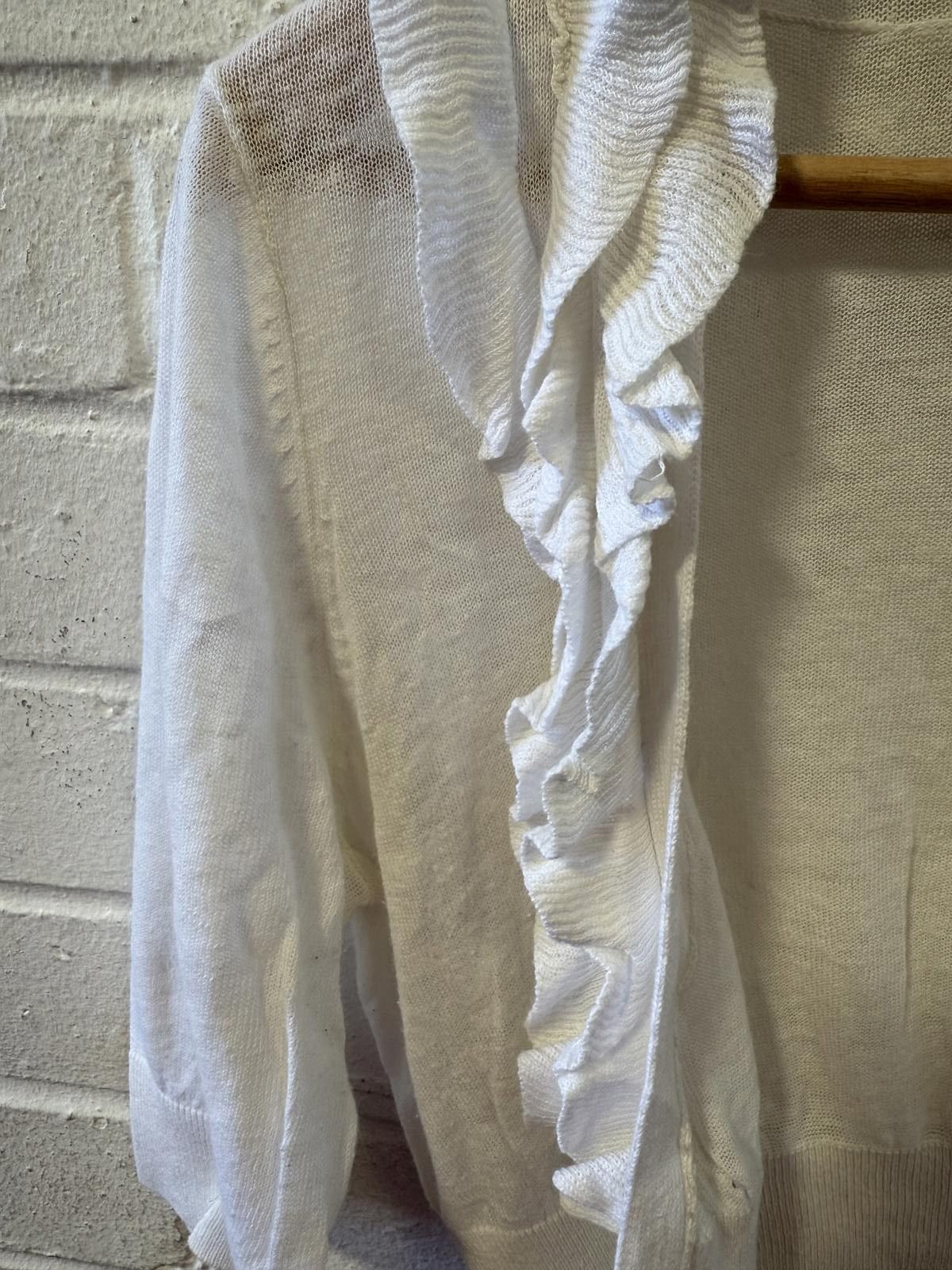 Unknown London White Ruffle Trim Lightweight Women's Cardigan Sweater Size L / US 10 / IT 46 - 3 Thumbnail